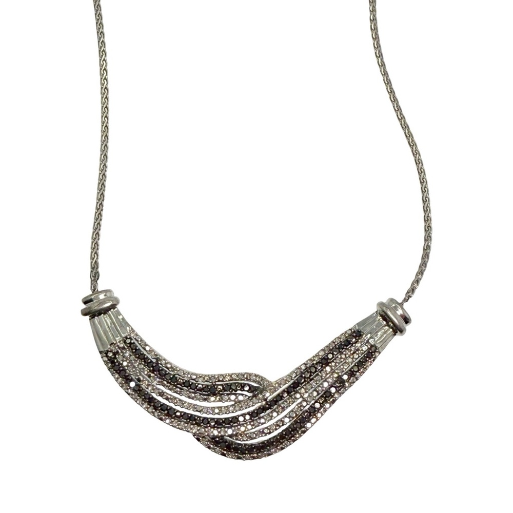 Stunning Italian Black & White Diamond Silver Necklace!